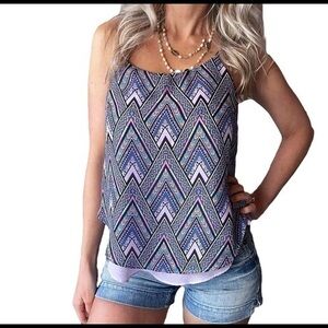 Purple Geo Print Double Layer Flowy Cami Top S